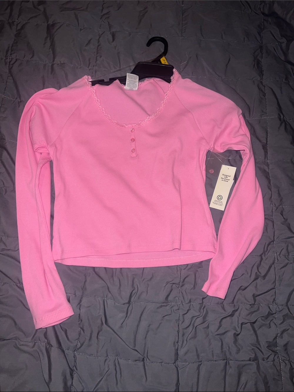 Pink Ribbed Long Sleeve Crop Top